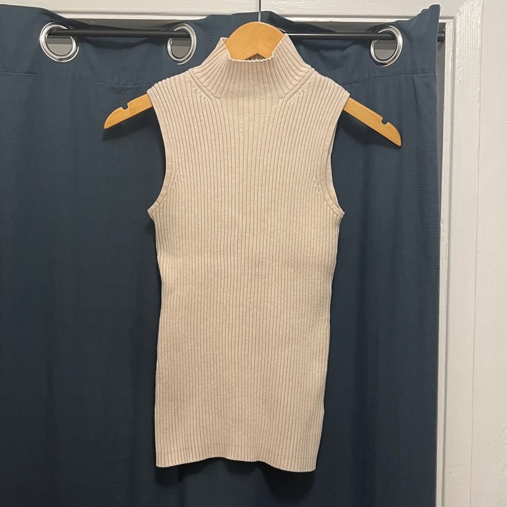 Jeanne Pierre Cream Ribbed Knit Top